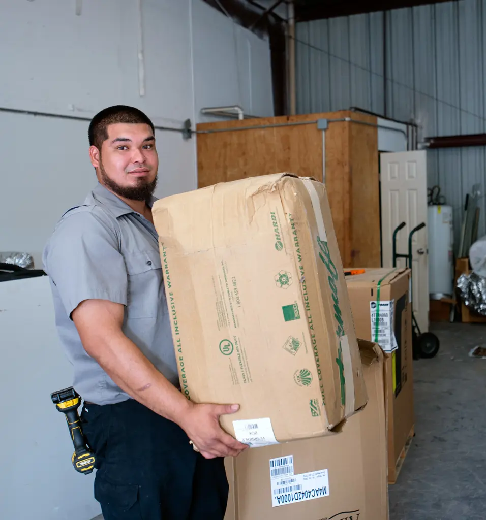 HVAC Technician Holding AC Tech Box