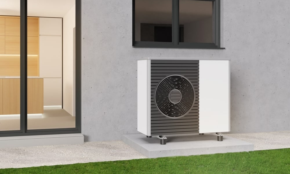 air heat pump standing outdoors